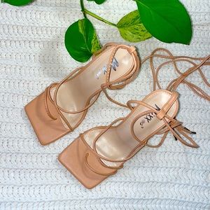 AMAZING SWEET TALKER NUDE LACE UP HEELS